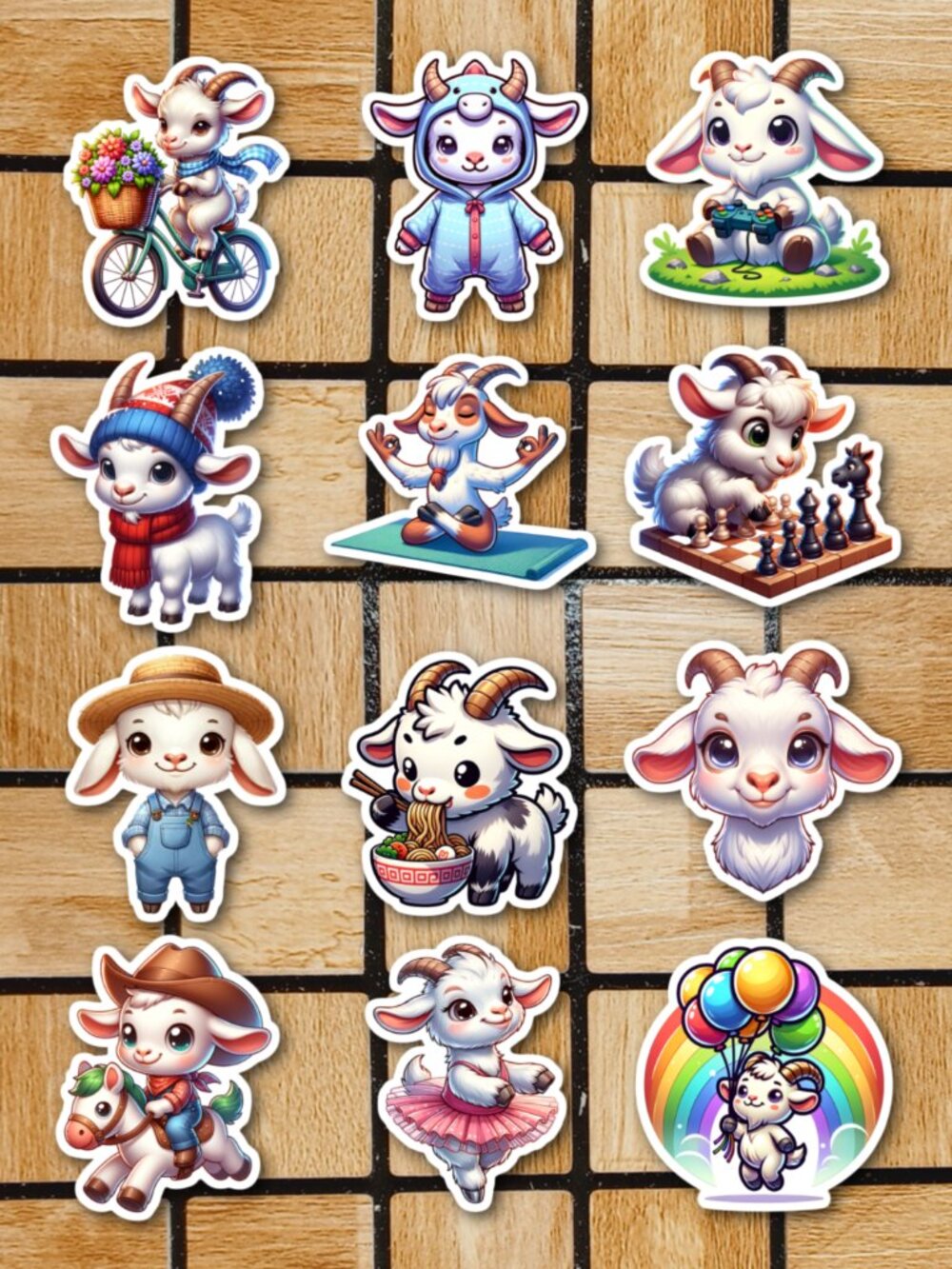 Cute Goat Sticker Pack of 12 Vinyl Stickers Waterproof Die Cut Sticker Set